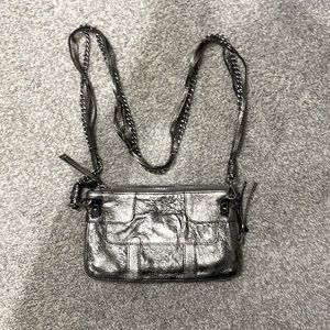 Olivia Harris Crossbody Leather Purse Metallic Pewter